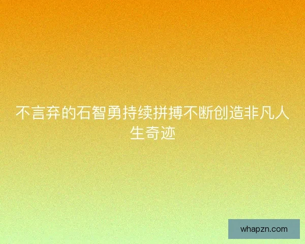 不言弃的石智勇持续拼搏不断创造非凡人生奇迹