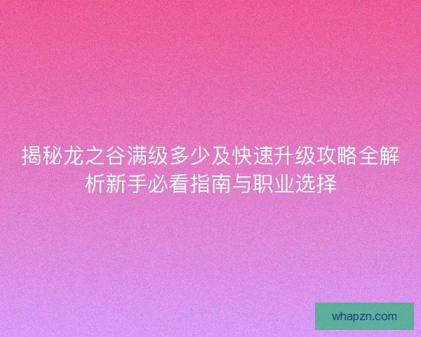 揭秘龙之谷满级多少及快速升级攻略全解析新手必看指南与职业选择 揭秘龙之谷满级多少及快速升级攻略全解析新手必看指南与职业选择